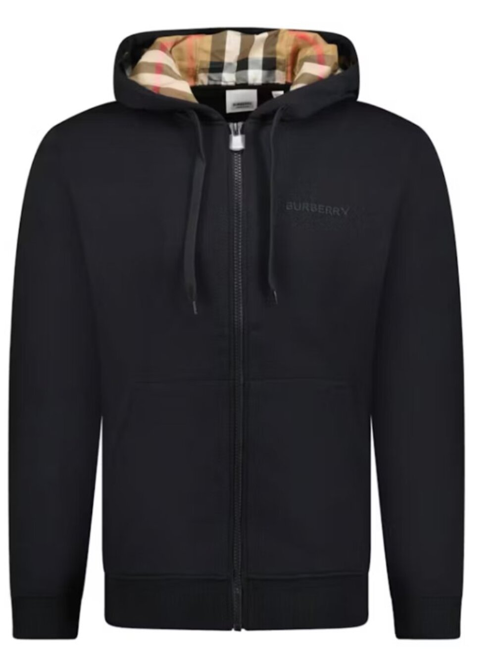 NWT Burberry Hove Check Embroidery Logo Zip Hoodie Black
